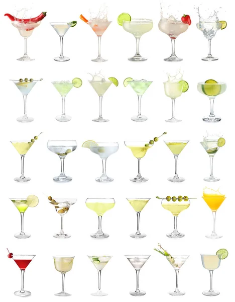 Set Tasty Martini Cocktails Isolated White — Stock fotografie