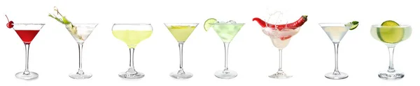 Set Tasty Martini Cocktails Isolated White — Zdjęcie stockowe
