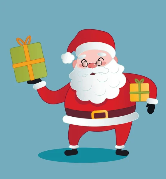 Santa Claus Met Kerst Geschenken Blauwe Achtergrond — Stockvector