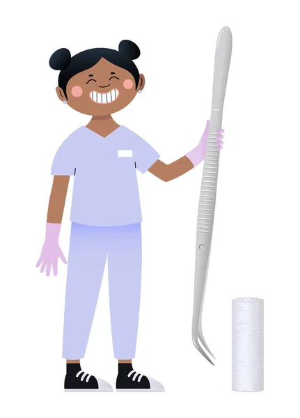 白い背景のツールを持つ女性歯科医 — ストックベクタ