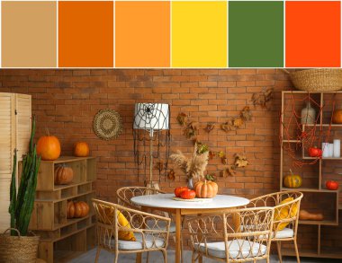 Cadılar Bayramı için dekore edilmiş bir oda. Farklı renk desenleri