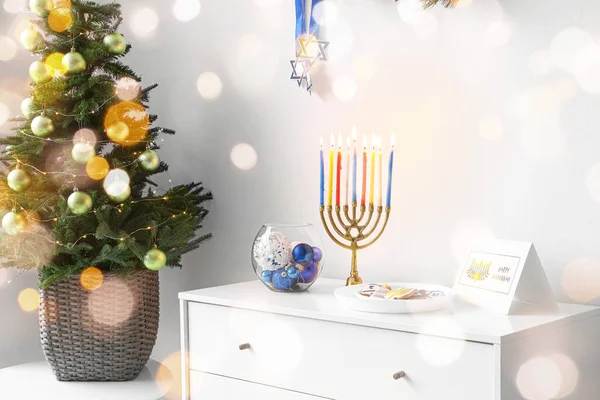 Interior Light Room Decorated Hanukkah Celebration — Stock Photo, Image