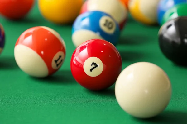 Colorful Billiard Balls Table Closeup — Stock Fotó