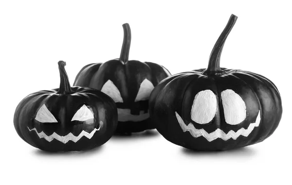 Black Halloween Pumpkins Drawn Face White Background — Stock Photo, Image