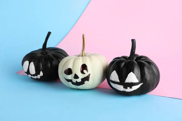 Różne Dynie Halloween Tle Koloru — Zdjęcie stockowe