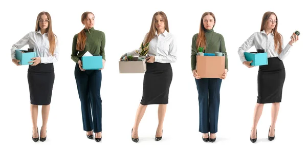 白い背景に持ち物を持つ若い女性の解雇のセット — ストック写真