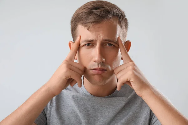 Stressed Young Man Light Background Closeup — Stock Photo, Image
