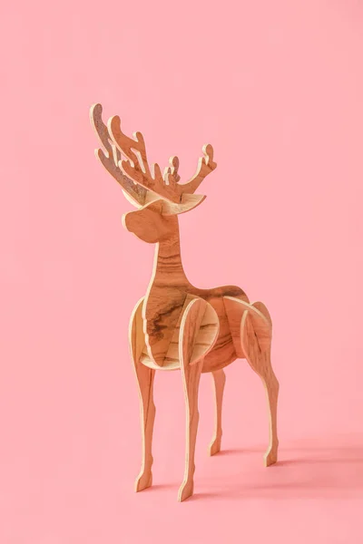 Decorative Wooden Reindeer Pink Background — Stock Photo, Image