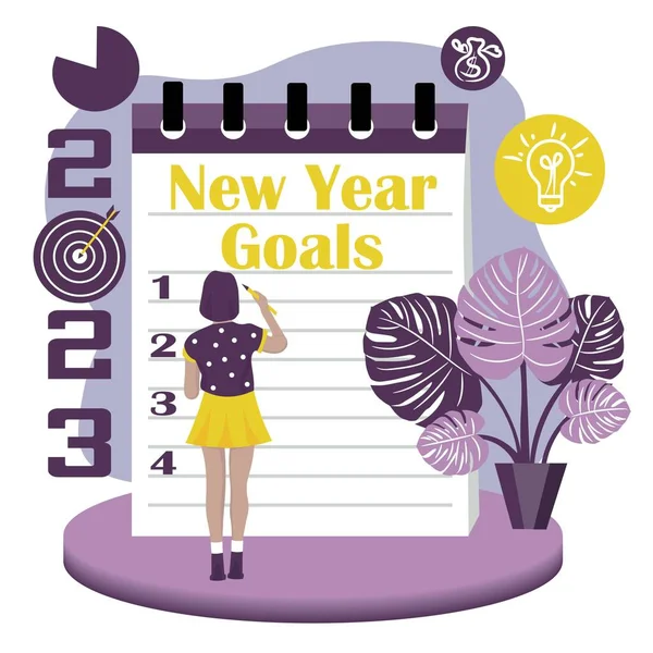 Woman Making List Figure 2023 White Background Concept New Year — Stock Vector