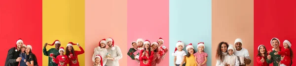 Grupo Pessoas Felizes Fundo Cor Feliz Ano Novo Feliz Natal — Fotografia de Stock