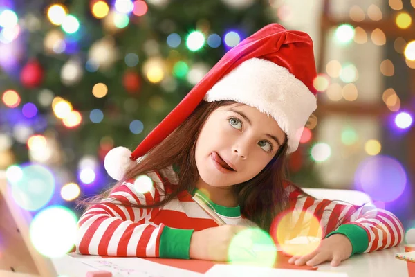 Little Girl Writing Letter Santa Christmas Eve — Stock Photo, Image