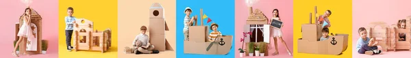 Group Cute Children Toys Color Background — Stock Photo, Image