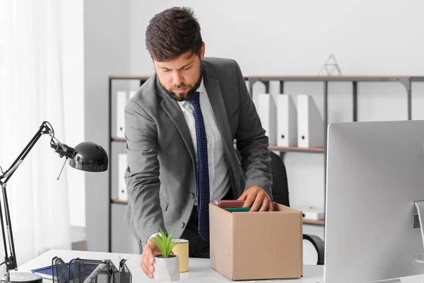 Fired Young Man Packing His Stuff Office — Stock Photo, Image