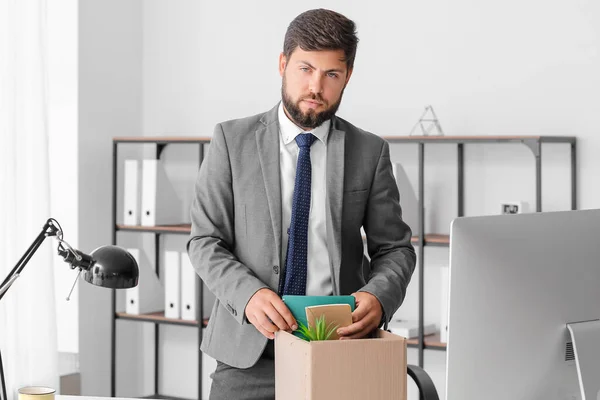 Fired Young Man Packing His Stuff Office — Stock Photo, Image