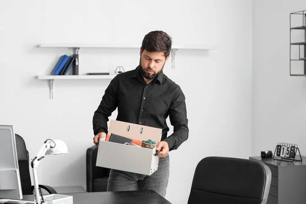Fired Young Man Holding Box Personal Stuff Office — Stock Photo, Image