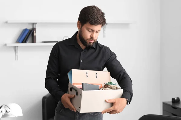 Fired Young Man Holding Box Personal Stuff Office — Stock Photo, Image