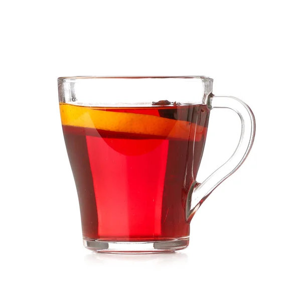 Glass Cup Tasty Mulled Wine Isolated White Background — Stock Photo, Image