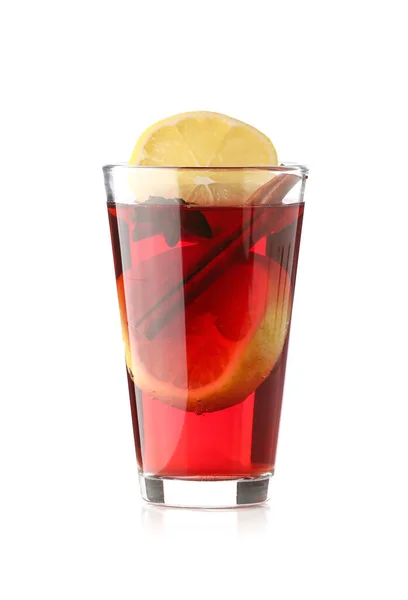 Glass Delicious Tasty Mulled Wine White Background — Stock Photo, Image