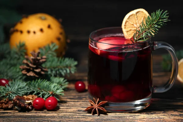 Cup Aromatic Mulled Wine Wooden Table — Stock Photo, Image