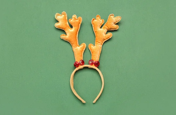 Christmas Reindeer Horns Green Background — Stock Photo, Image