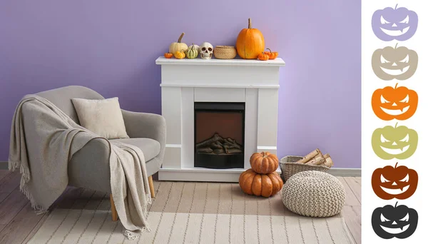 Interior Living Room Decorated Halloween Different Color Patterns — Stock Photo, Image