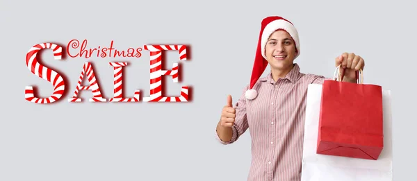 Bell Uomo Cappello Babbo Natale Con Borse Della Spesa Che — Foto Stock