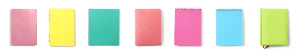 Colagem Cadernos Coloridos Sobre Fundo Branco — Fotografia de Stock