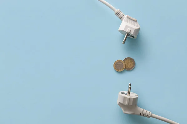 Coins Plugs Blue Background Heating Season Concept — Stock Photo, Image