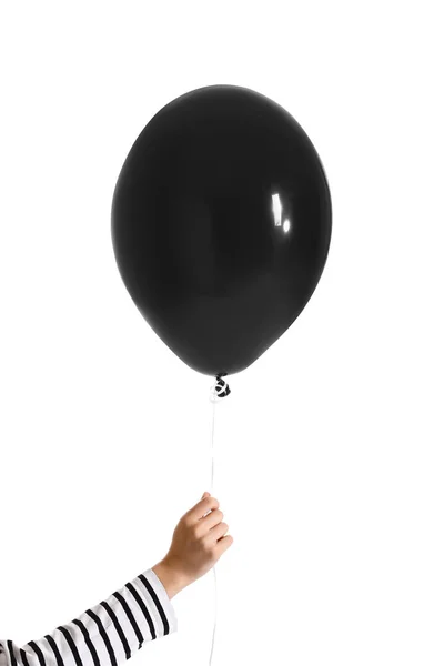 Frau Mit Schwarzem Ballon Auf Weißem Hintergrund — Stockfoto