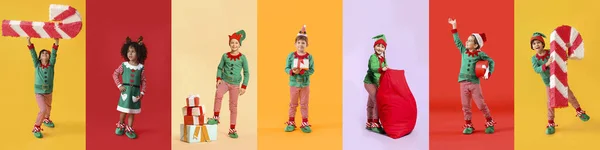 Renkli Arka Planda Küçük Sevimli Elfler — Stok fotoğraf