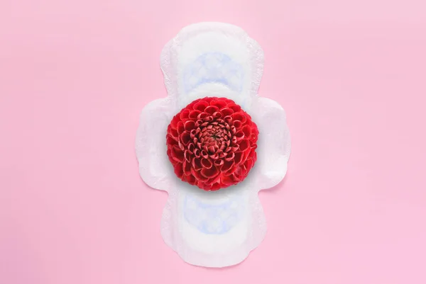 Menstrual Pad Red Flower Pink Background — Stock Photo, Image