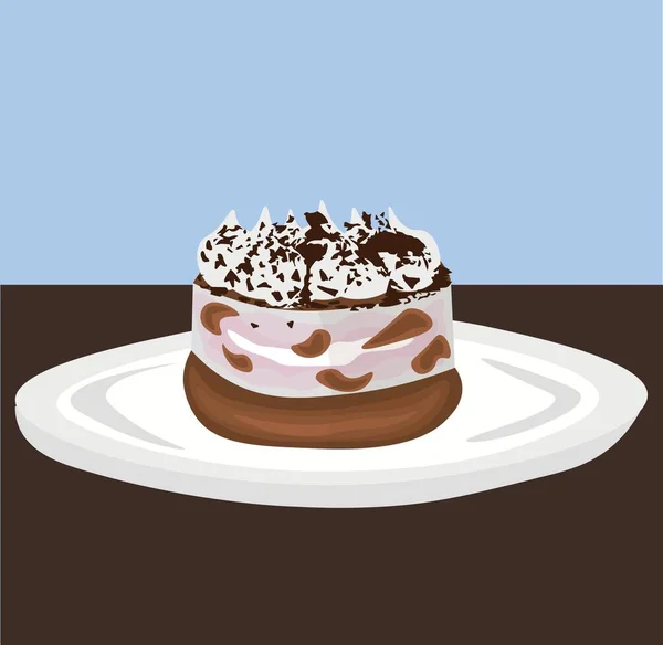 彩色背景的甜提拉米苏甜点盘 — 图库矢量图片
