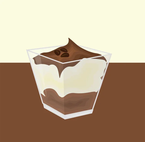 Bol Verre Avec Dessert Tiramisu Sucré Sur Fond Couleur — Image vectorielle