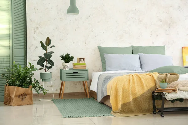 Stilvolles Interieur Schlafzimmer Mit Zimmerpflanzen — Stockfoto
