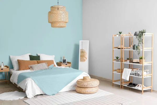 Interior Dari Kamar Tidur Nyaman Dalam Gaya Eco — Stok Foto