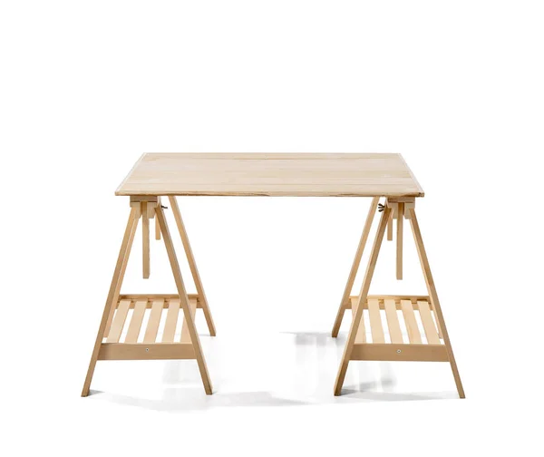 Houten Bureau Witte Achtergrond — Stockfoto