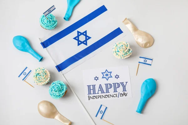 Flagge Von Israel Cupcakes Und Karte Mit Dem Text Happy — Stockfoto