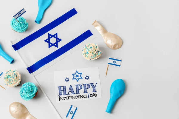 Flagge Von Israel Cupcakes Und Karte Mit Dem Text Happy — Stockfoto