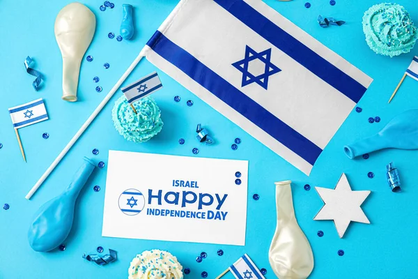 Komposition Mit Fahne Von Israel Cupcakes Und Karte Mit Text — Stockfoto
