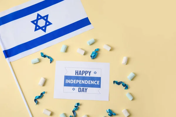 Nationalflagge Israels Und Karte Mit Dem Text Happy Independence Day — Stockfoto