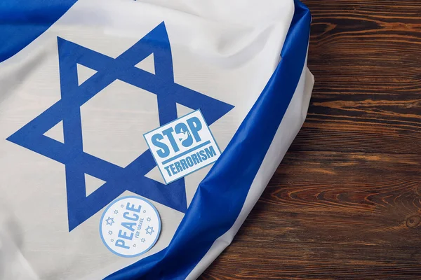 Bandera Israel Tarjetas Con Texto Parar Terrorismo Paz Para Israel — Foto de Stock