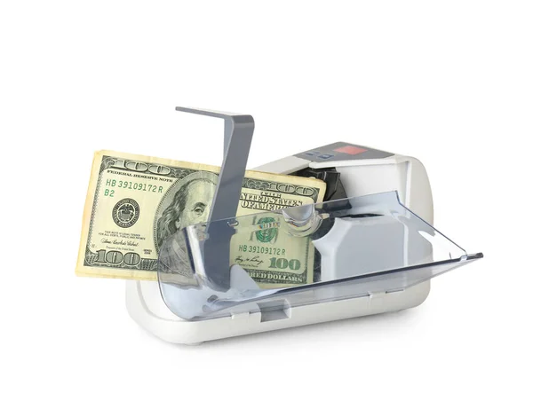 Dolary Nowoczesnej Maszyny Liczenia Walut Białym Tle — Zdjęcie stockowe