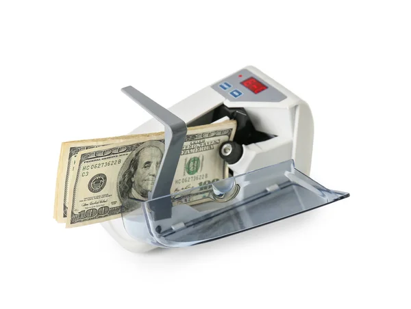 Dolary Maszynie Liczenia Walut Białym Tle — Zdjęcie stockowe