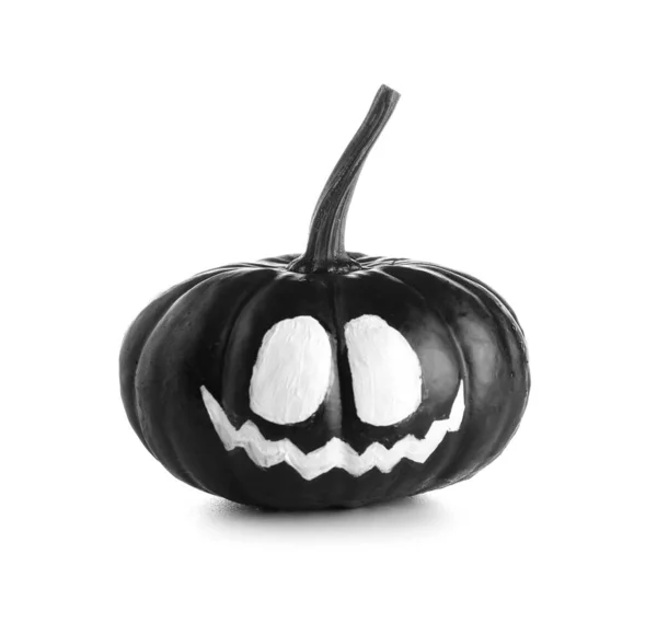 Citrouille Noire Halloween Avec Visage Dessiné Sur Fond Blanc — Photo