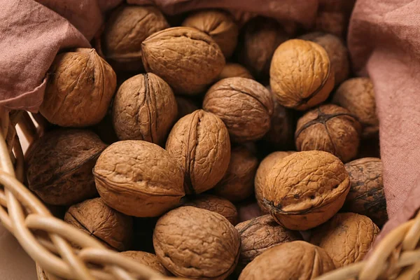 Basket Fresh Walnuts Closeup — Stock Photo, Image