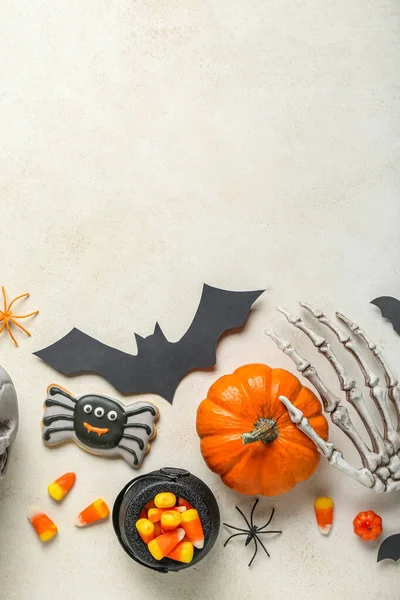 Different Halloween Decor Light Background — Stock Photo, Image