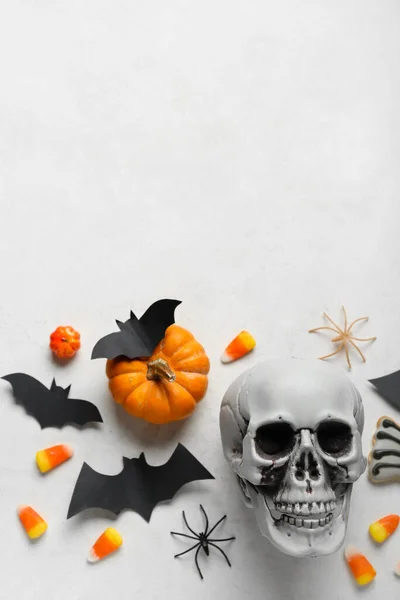 Composition Different Halloween Decor Light Background — Stock Photo, Image