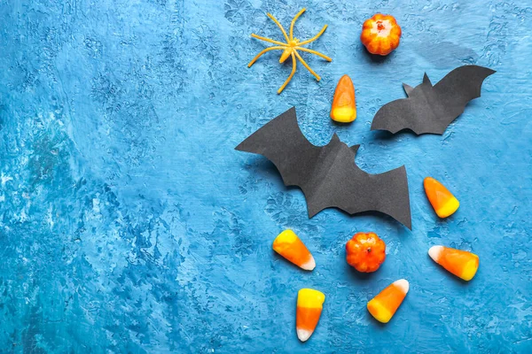 Ensemble Différents Décors Halloween Avec Des Chauves Souris Papier Sur — Photo