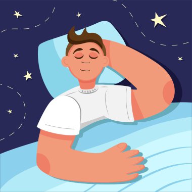 Genç adam yatakta uyuyor.