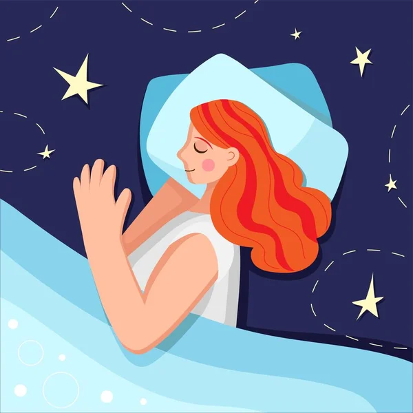 Wanita Muda Tidur Tempat Tidur - Stok Vektor